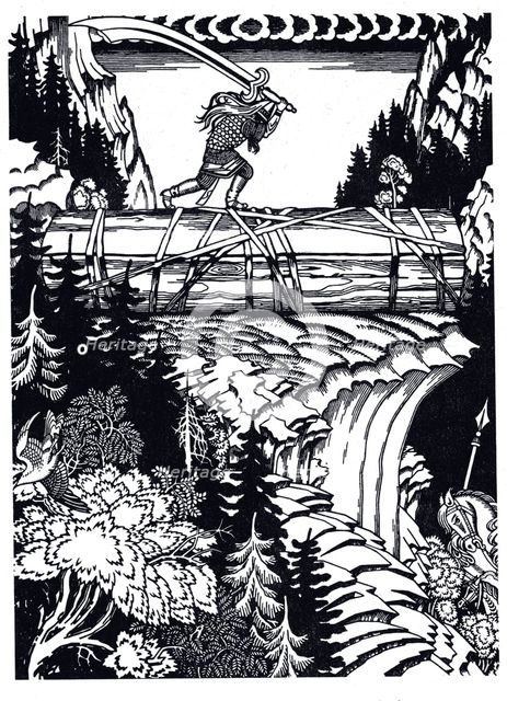 Ilya Muromets and Svyatogor, 1934. Artist: Bilibin, Ivan Yakovlevich (1876-1942)