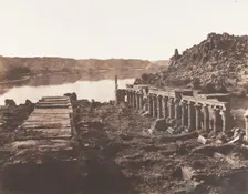 Ile de Fileh (Philæ), Vue Génèrale Prise du Point I, Sur La Plateforme du Pylône, 1851-52. Creator: Félix Teynard