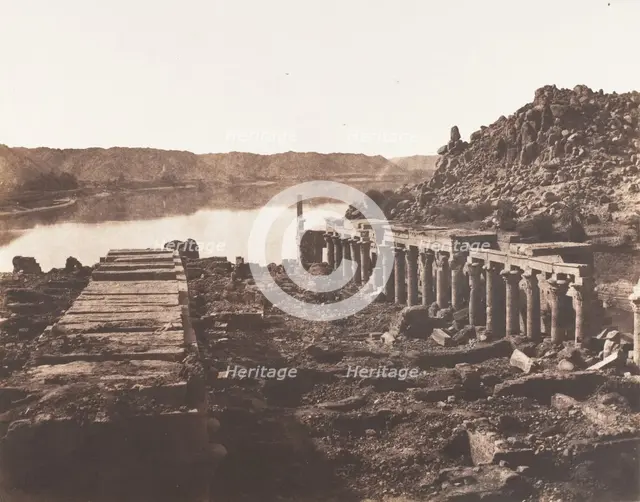 Ile de Fileh (Philæ), Vue Génèrale Prise du Point I, Sur La Plateforme du Pylône, 1851-52. Creator: Félix Teynard.
