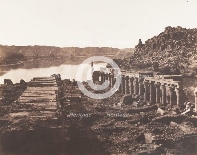 Ile de Fileh (Philæ), Vue Génèrale Prise du Point I, Sur La Plateforme du Pylône, 1851-52. Creator: Félix Teynard.