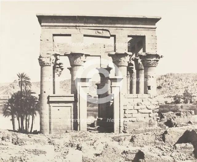 Ile de Fileh (Philæ), édifice de l'Est - Façade Occidentale - Vue du P..., 1851-52, printed 1853-54. Creator: Félix Teynard.
