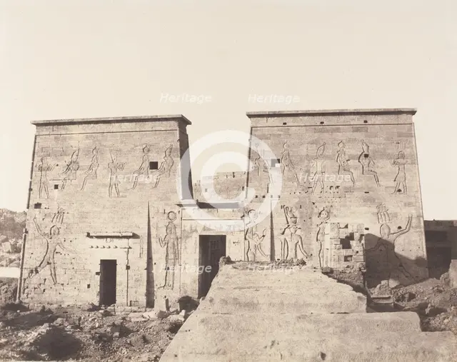 Ile de Fileh (Philæ), Premier Pylône - Vue Prise de la Plate-Forme de ..., 1851-52, printed 1853-54. Creator: Félix Teynard.