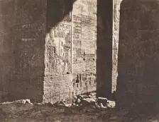Ile de Fileh (Philæ), Premier Pylône, Inscription Française Gravée Sur L'ébrasement Ori..., 1851-52. Creator: Félix Teynard