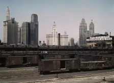 Illinois Central R.R., freight cars at the South Water Street freight terminal, Chicago, Ill, 1943. Creator: Jack Delano