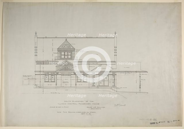 Illinois Central Railroad, Oakland Avenue Passenger Station, Chicago, Illinois, South Elevation, 188 Creator: Adler & Sullivan.