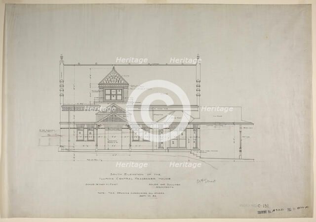 Illinois Central Railroad, Oakland Avenue Passenger Station, Chicago, Illinois, South Elevation, 188 Creator: Adler & Sullivan.