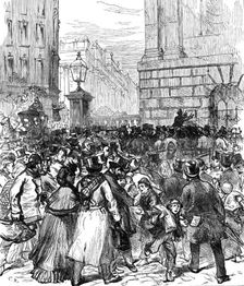 Illness of the Prince of Wales: posting the bulletin at the Mansion House, 1871. Creator: Unknown