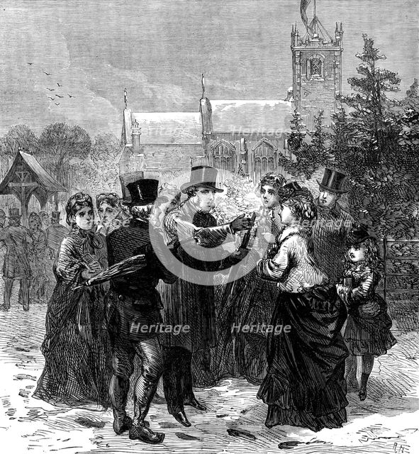 Illness of the Prince of Wales - Sandringham Church, Sunday, Dec. 10: anxious inquiries, 1871. Creator: Unknown.