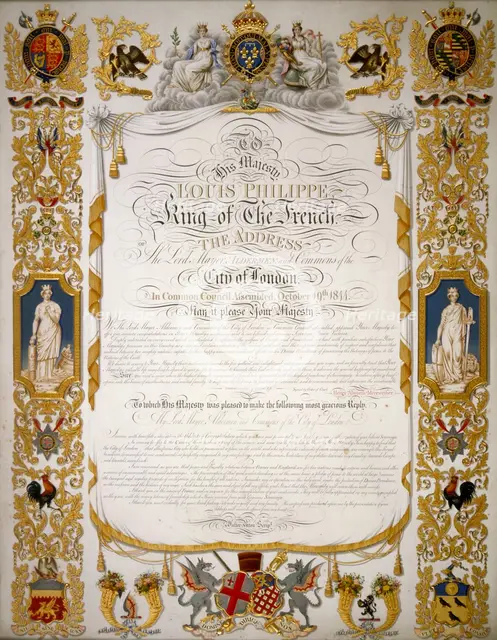 Illuminated address from the Corporation of London to Louis Philippe of France, 1844. Artist: H Dowse