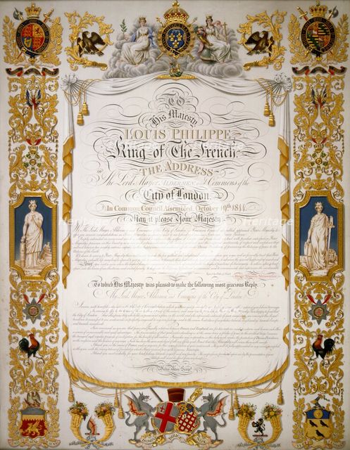 Illuminated address from the Corporation of London to Louis Philippe of France, 1844. Artist: H Dowse