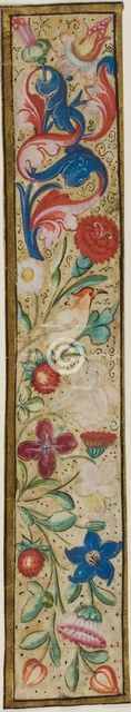 Illuminated Border with Bird, Strawberries and Flowers from a Choir Book, n.d. Creator: Unknown.