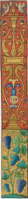 Illuminated Border with Grapes, Birds and Grotesques from a Manuscript, 15th or early 16th century. Creator: Unknown.