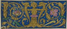 Illuminated Border with Grotesques and Flora from a Manuscript, 15th or early 16th century. Creator: Unknown