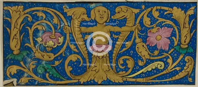 Illuminated Border with Grotesques and Flora from a Manuscript, 15th or early 16th century. Creator: Unknown.