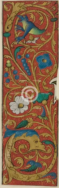 Illuminated Border with Grotesques and Flora from a Manuscript, 15th or early 16th century. Creator: Unknown.
