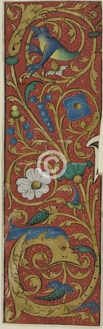 Illuminated Border with Grotesques and Flora from a Manuscript, 15th or early 16th century. Creator: Unknown.