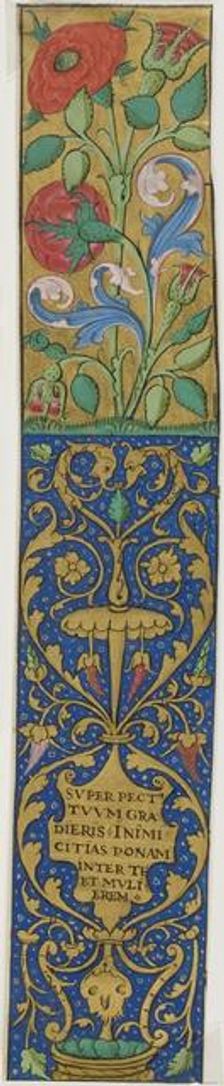 Illuminated Border with Flora and Grotesques from a Manuscript, 15th or early 16th century. Creator: Unknown