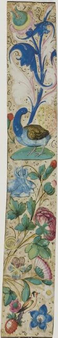 Illuminated Border with Peacock, Bird, Snail, Fruit and Flowers, n.d. Creator: Unknown