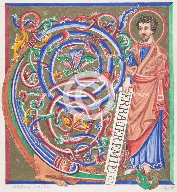Illuminated Initial and Saint, 1830-62. Creator: Freeman Gage Delamotte.