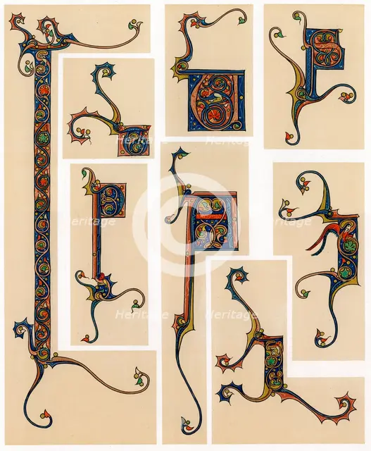 Illuminated initial letters, 13th century. Artist: Unknown