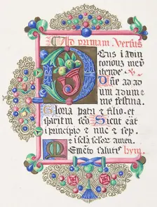 Illuminated Letter "D" within a Decorated Border, 1830-62. Creator: Freeman Gage Delamotte