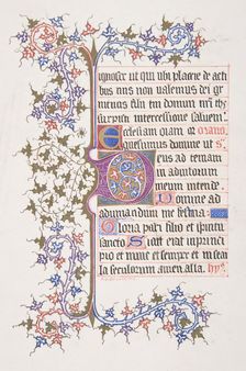 Illuminated Leaf with Initial "E" (recto); Vine Border (verso), 1830-62. Creator: Freeman Gage Delamotte