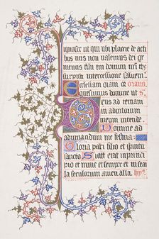 Illuminated Leaf with Initial "E" (recto); Vine Border (verso), 1830-62. Creator: Freeman Gage Delamotte