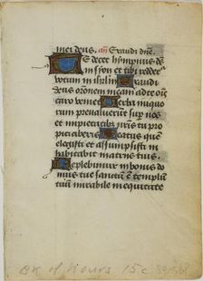 Illuminated Manuscript Leaf from a Book of Hours, n.d. Creator: Unknown