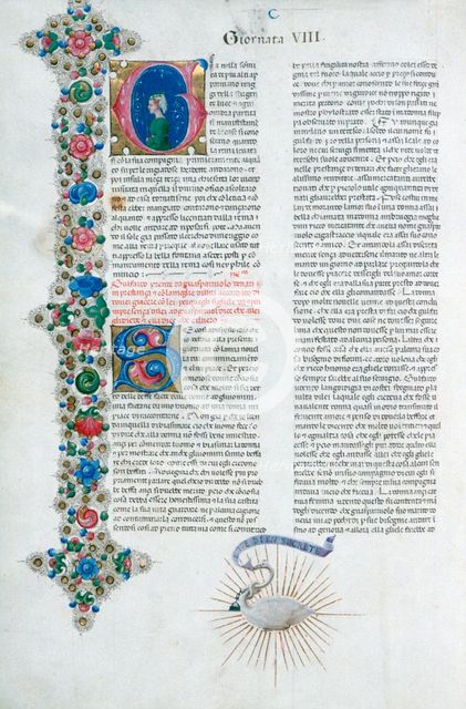 Illuminated manuscript page from Decameron, by Giovanni Boccaccio, Italian, c1467.  Artist: Taddeo Crivelli