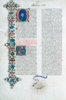 Illuminated manuscript page from Decameron, by Giovanni Boccaccio, Italian, c1467. Artist: Taddeo Crivelli