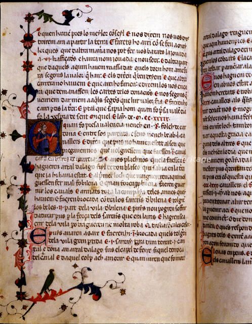 Illuminated page of the Chronicle of James I or 'Llibre dels feyts del Rey en Jacme'.