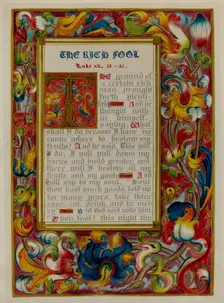 Illuminated Parable: The Rich Fool, c. 1936. Creators: Robert Stewart, James Gross