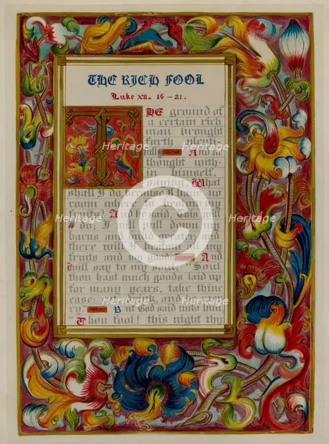 Illuminated Parable: The Rich Fool, c. 1936. Creators: Robert Stewart, James Gross.