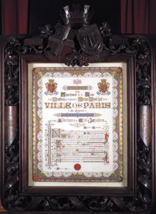Illuminated vote of thanks from the Mayor of Paris to the Lord Mayor of London, 13 August 1852. Artist: JP Leon la Rue