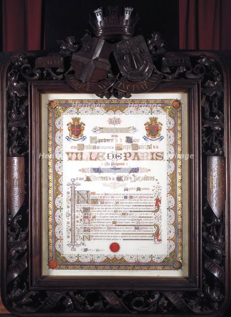 Illuminated vote of thanks from the Mayor of Paris to the Lord Mayor of London, 13 August 1852. Artist: JP Leon la Rue