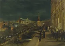 Illumination of Moscow on the occasion of the Coronation of Emperor Alexander III on 15th May 1883, 1883. Artist: Makovsky, Nikolai Yegorovich (1842-1886)