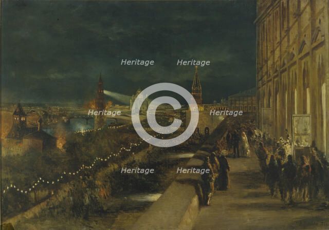 Illumination of Moscow on the occasion of the Coronation of Emperor Alexander III on 15th May 1883, 1883. Artist: Makovsky, Nikolai Yegorovich (1842-1886)