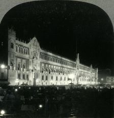 Illumination of National Palace on Evening of Independence Day Celebration, Mexico City c1930s. Creator: Unknown