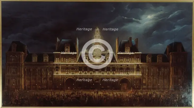 Illumination of the Hôtel de Ville for King's Day, May 1, 1847
, (1847). Creator: Auguste Roux.