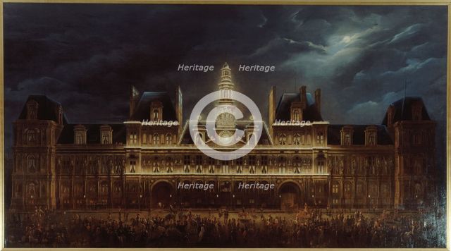 Illumination of the Hôtel de Ville for King's Day, May 1, 1847
, (1847). Creator: Auguste Roux.