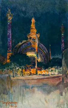 "Illumination of the Main Entrance to the Paris Exhibition", 1900. Creator: Tony Grubhofer