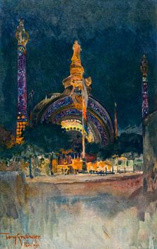 "Illumination of the Main Entrance to the Paris Exhibition", 1900. Creator: Tony Grubhofer