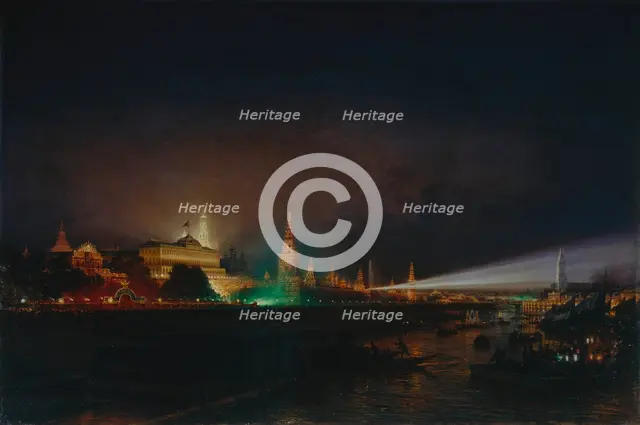 Illumination of the Moscow Kremlin, 1883. Artist: Bogolyubov, Alexei Petrovich (1824-1896)
