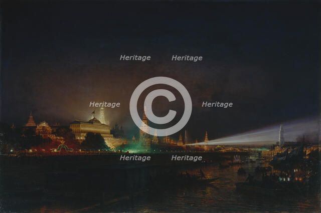 Illumination of the Moscow Kremlin, 1883. Artist: Bogolyubov, Alexei Petrovich (1824-1896)