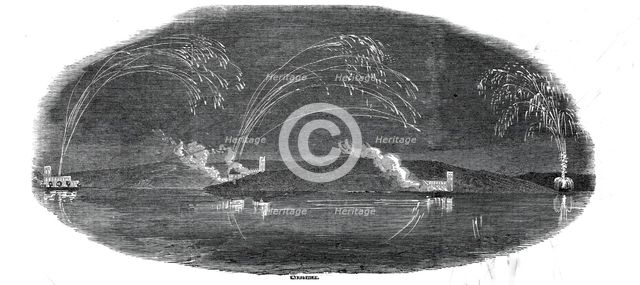 Illumination of the Rhine, from Stolzenfels, 1845. Creator: Ebenezer Landells.