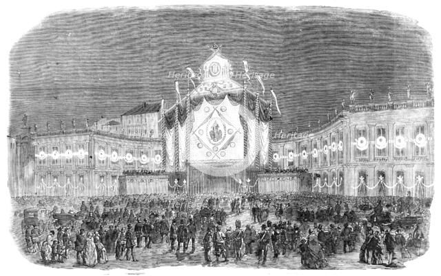 Illuminations in the Largo Mercatello, Naples, on the Birth of a Prince, 1857. Creator: Unknown.