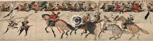 Illustrated Account of the Mongol Invasion (Moko Shurai Ekotoba), Detail: defensive wall..., c1293. Creator: Anonymous ().