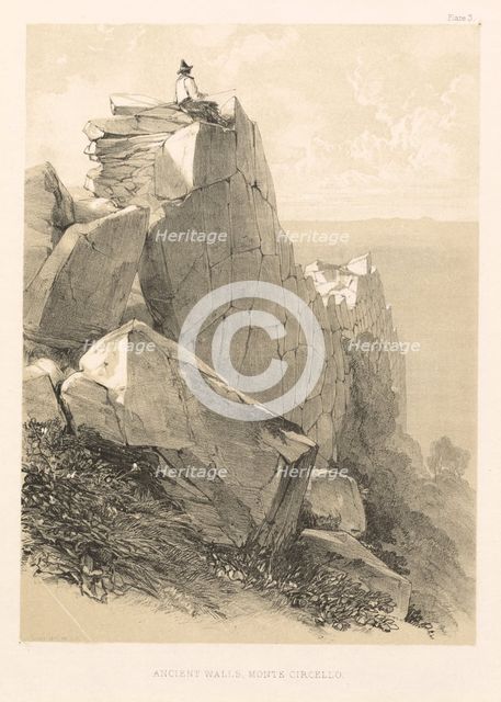 Illustrated Excursion in Italy (vol. II): Ancient Walls, Monte Circello, 1846. Creator: Edward Lear (British, 1812-1888).