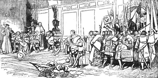 Illustrated handbooks to the picture exhibitions: "Victorious" by J. D. Linton, 1880. Creator: Unknown.