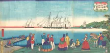Illustration of a Large French Port Trading with Many Nations (Furansukoku oomi..., 4th month, 1866. Creator: Tsukioka Yoshitoshi